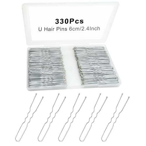330 Count U Shaped Silver Hair Pins for Buns, YINGFENG 2.4inch Bun Pins Silver Hair Pins for Women with Storage Box for Updos French Twists - color: Silver(2.4Inch)