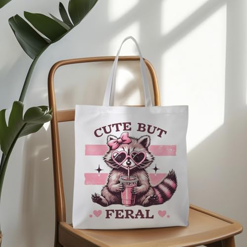 Preppy Animal Tote Bag, Pet Canvas Tote Bag, Reusable Grocery Shopping Shoulder Bags - color: Raccoon