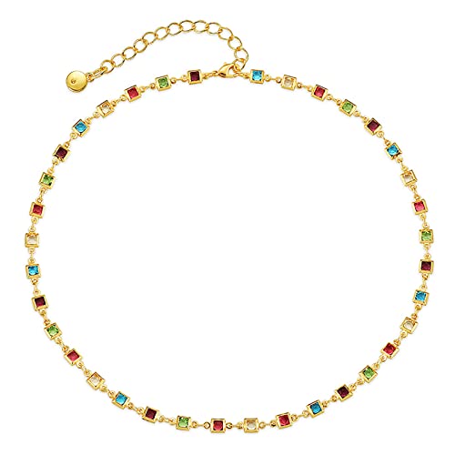 Beaded Choker Necklaces for Women 18k Gold Plated Dainty Gold Choker Necklaces for Women - style: square cz choker