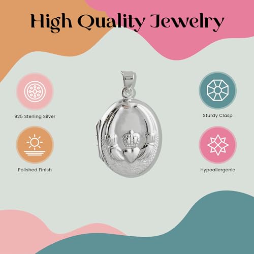 FashionJunkie4Life Sterling Silver Oval Locket Necklaces for Women, 18" Cable Chain - style: Simple Claddagh