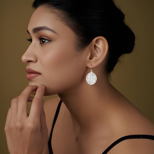 LeCalla Sterling Silver Dangle Earrings for Women | 925 Sterling Silver Long Interlocked Handmade Textured Drop Earring for Women - color: CZ Floral Filigree
