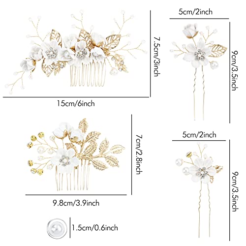 inSowni -20 Pack White Dusty Pink Blue U Shape Flower Shape Pearl Spiral Hair Combs Hair Bridal Accessories - color: 20 Pack White Flower Hair Combs and Pearl Hair Pins Accessories Set for Wedding Bridals Prom