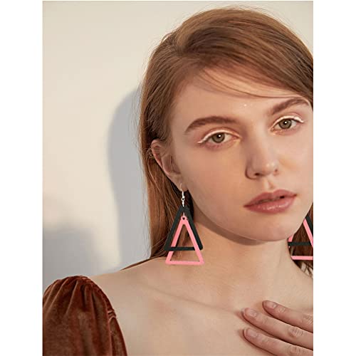 ANXIN Boho Personality Retro Tassel Rectangular Wooden Contrasting colors Earrings Chic Green Temperament Geometric Earrings Jewelry Gifts For Women - color: BLACK Wooden colors Earrings