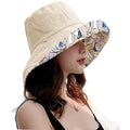HUAMULAN Women Summer Sun Hat Wide Brim Wired Edge Floral Beach Bucket Hats Reversible Foldable Travel UV Protection Lady Hat - color: M1744-mise