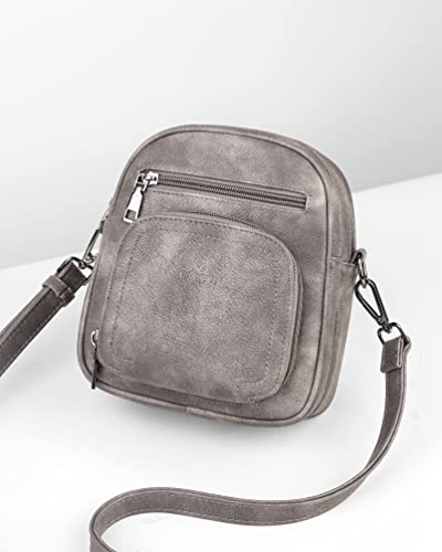 FADEON Small Purses for Women Crossbody Bags, Designer PU Leather Mini Cross Body Purse Travel Shoulder Bag Card Slots - color: Charcoal Grey Retro Style
