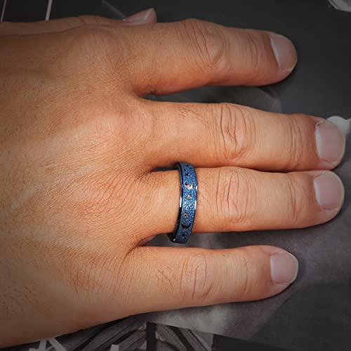 Anxiety Ring for Women Spinner Rings:Rotating Rings Stainless Steel 6mm Moon Star Anxiety for Men Band Jewelry Gift for Women Size 6 7 8 9 10 - color: B-Blue