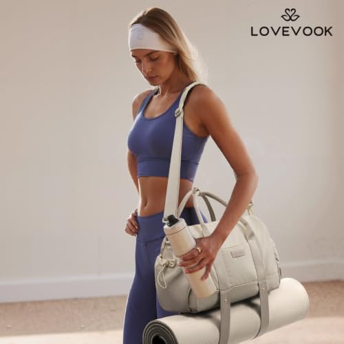 LOVEVOOK Small Gym Bag for Women with Yoga mat Holder, Mini Duffle Bag for Travel with Wet Pocket, Overnight Personal Item Bags (Khaki, 14.5 inch-Small-2Pcs) - color: Khaki, size: 14.5 inch-Small-2Pcs
