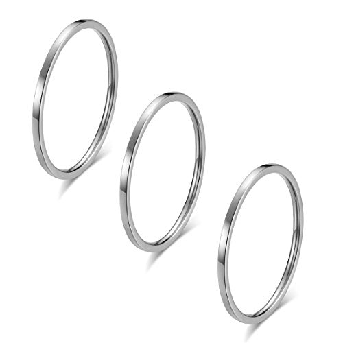 3pcs 1mm Stainless Steel Plain Band Knuckle Stacking Midi Rings for Women Comfort Fit - color: 3pcs Silver (Flat)