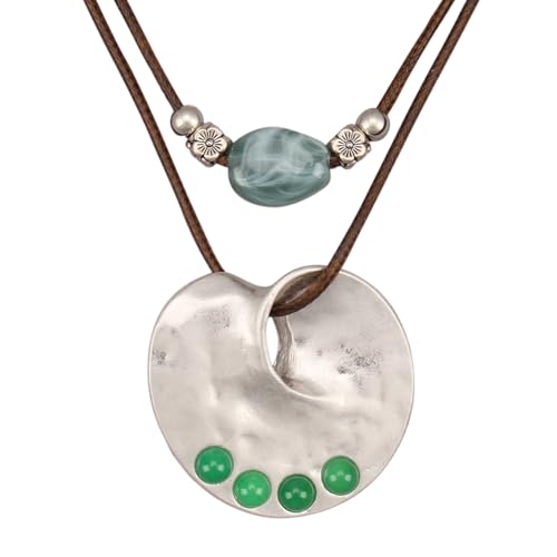 GelConnie Boho Necklaces for Women Cowgirl Necklace Stone Leather Cord Pendant Necklaces With Beads Long vintage Layered Choker Necklace - style: Green Boho Necklace