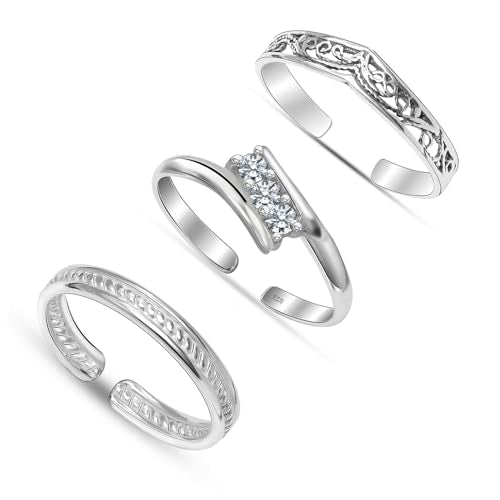 LeCalla 925 Sterling Silver Open Toe Rings Set for Women Adjustable Minimalist Toe Rings Summer Beach Foot Jewelry - color: 07. Trio (3 PCS)