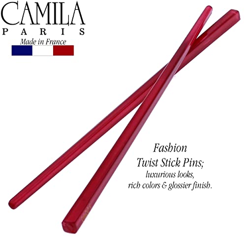 Camila Paris CP3178 French Twist Stick Hair Pin, Set of 2 Red, Girls Chopsticks Hair Pins for Girls Spiral Updo Chignon Bun Holder, Styling Hair Accessories for Women, Made in France - color: Red