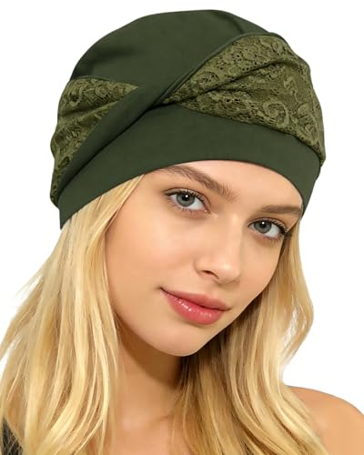 Chemo Headwear for Women Knot Beanies with Stretch Elastic Turbans Soft Cancer Hats Head Coverings Scarf Headwraps - color: Dark Green