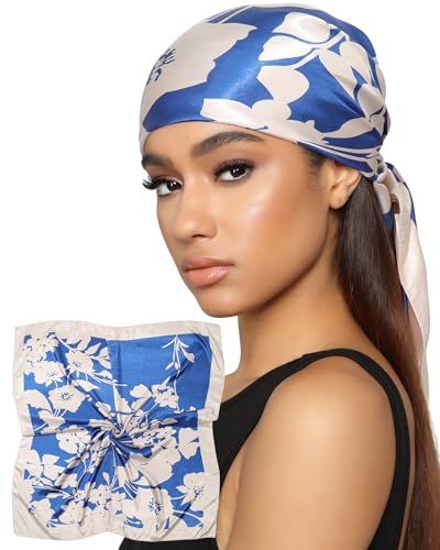 AWAYTR 35” Satin Head Scarf for Women Like Silk Scarf for Hair Scarf Satin Hair Bandana Women Headscarf Hair Wrap Scarf Neck - color: Light Blue