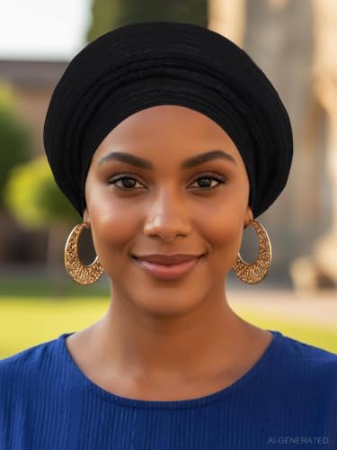 Woeoe African Head Wraps for Black Women Gold Pre Tied Headdress Wedding Turban Hats - color: Black