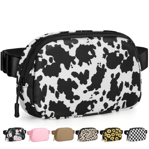 Pritent Fanny Packs for Women Cross Body Bag Waterproof Belt Bag with Adjustable Strap and Zipper Back Pocket Small Crossbody Bags Fashion Waist Packs for Workout Travelling(Cow Print) - color: Cow Print, size: Small