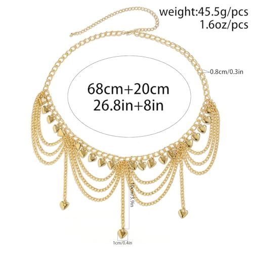 Boho Body Chain Waist Chain Gold Tone Tassel Layered Chain Belt Adjustable Belly Chains Metal Bikini Party Dress - color: Color 1