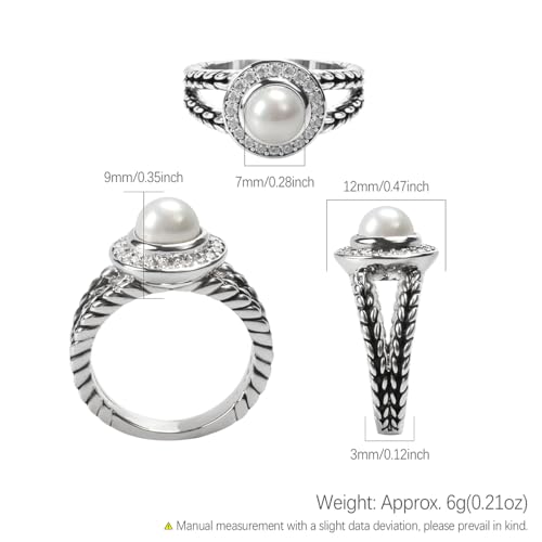 Designer Inspired Twisted Cable Statement Rings for Women Fashion Jewelry 8 MM CZ Split Shank Cable Ring Gift - color: White Pearl