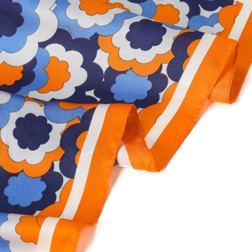 Stlvoll 27.5" Silk Neck Scarf of Women's Fashion Head Scarf Square Neck Satin Scarfs for Bag Hair Scarves Gift - color: Orange/Blue