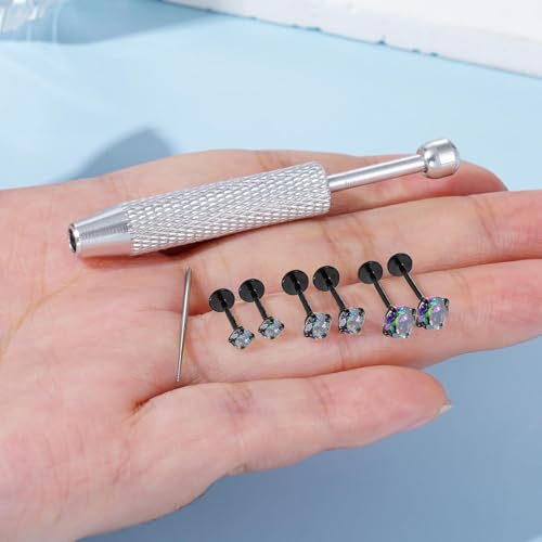 Uni-J Flat Back Stud Earrings for Women Hypoallergenic Surgical Stainless Steel Internal Thread Tragus Helix Cartilage Conch Nose Monroe Labret Medusa Piercing Jewelry /Be Equipped With Piercing Ball Grabber Tool(18G/20G - Gold/Silver/Black/Rose Gold) - c