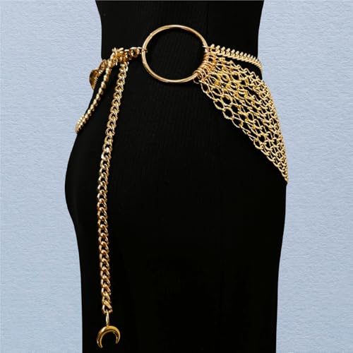 THREEBOY Women Apparel Belts Fashion Sexy Multilayer Metal Pearl Waist Chain Belt - color: Gold