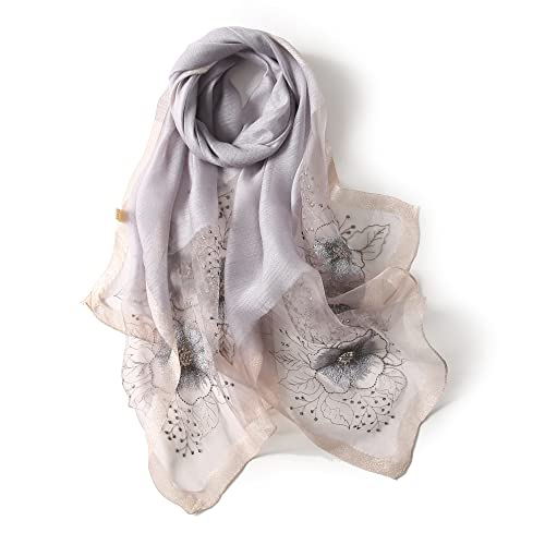 Jeelow Silk Blend Floral Fashion Scarf Shawl Wrap Lightweight Sheer For Women Floral Embroidery Wedding Party Prom - color: Purple Wool