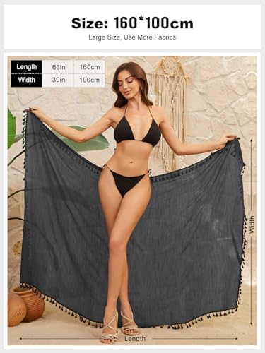 QIANXIZHAN Women's Swimsuit Cover Up,Beach Sarong Wrap Bottom Coverup for Women Short Skirt - color: Tassels Black