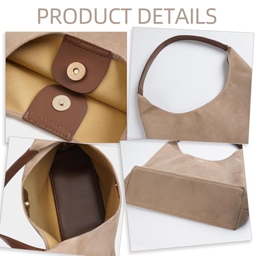 Large Work Tote Bags for Women, Boho Slouchy Suede Purses Handbags - color: Beige