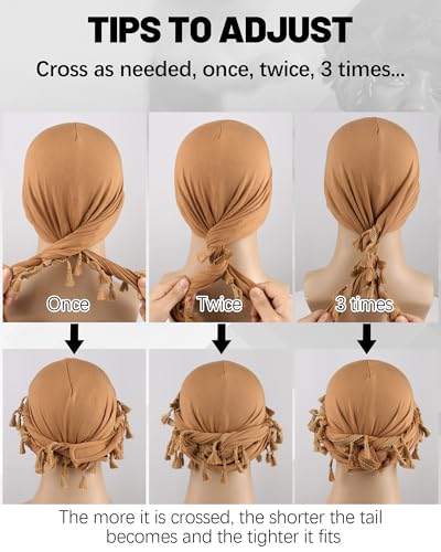 Ababalaya Adjustable Satin Lined Halo Turban Durag for Men &Women Twisted Tassel Head Wraps - color: Khaki