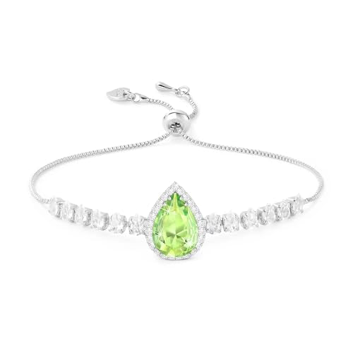 Linawe Crystal Imitation Diamond Rhinestone Charm Bracelets for Women, Gold/Silver/Rose Gold Adjustable Chain Bracelet, Teardrop Birthstone Cubic Zirconia Prom Costume Wedding Jewelry - color: Silver,August
