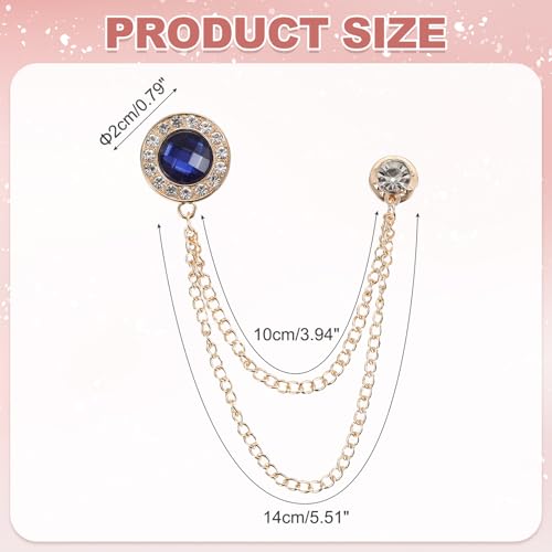 PATIKIL Gem Chain Brooch Pins, Hanging Chain Brooch Suit Pin Tassel Chain Round Crystal Badge Lapel Collar Pins for Men Shirts - color: Gold Tone(Blue)
