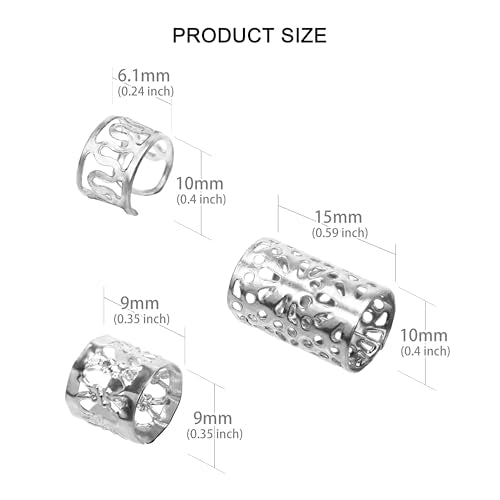 120 PCS Silver Dreadlock Beads Hair Jewelry Braids Accessories for Goddess Locs Crochet Passion Twist Hair Rings Soft Metal Adjustable Braiding Cuffs (120Pcs, Silver) - color: Silver, size: 1 Count (Pack of 120)