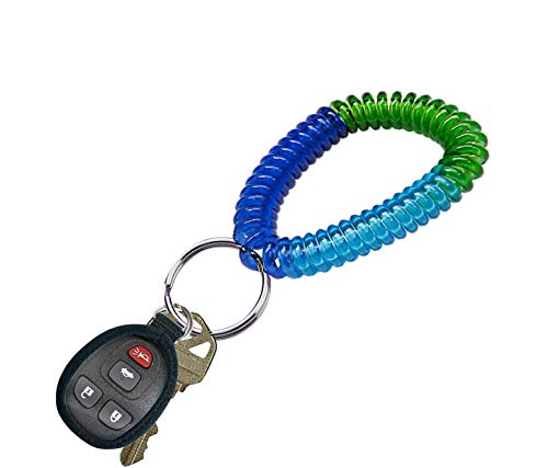 Lucky Line 2” Spiral Wrist Coil with Steel Key Ring, Multi-Color Flexible Wrist, Band Key Chain Bracelet, Stretches to 12”, Blue, Dark Blue,Green 1 PK (4103341) - color: Blue Green, size: 1 Pack