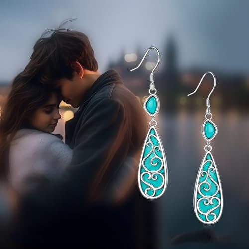 TIGER RIDER Abalone Shell 925 Sterling Silver Dangle Earrings Lightweight Filigree Dangle Drop Earrings for Women - style: Turquoise
