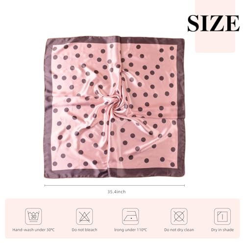 35” Satin Large Square Head Scarves-Like Silk Satin Scarf for Hair Wrapping at Night Bandana Square Scarf for Sleeping - color: Big Polka Point-pink