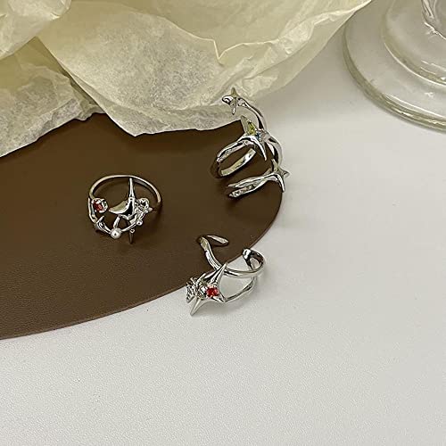 Y2k Moonstone Rings Rhinestone Star Irregular Agate Grunge Rings Set for Women - style: Style 3
