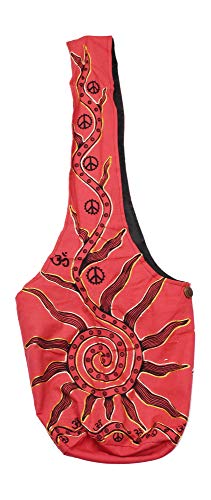 Mandala Crafts Hippie Bag, Large Boho Hobo Purse for Women, Crossbody Shoulder Sling Bags for Indie Style Bohemian Accessory - style: Red Sun