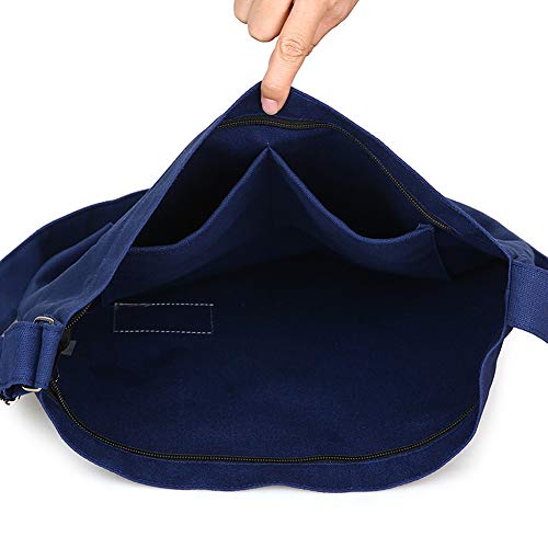 Covelin Women's Retro Large Size Canvas Shoulder Bag Hobo Crossbody Handbag Casual Tote - color: Navy Blue