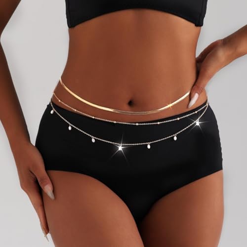 Body Chain Gold Waist Chains for Women Belly Layered Beach Waist Chains Adjustable Sexy Bikini Boho Chain - style: snake