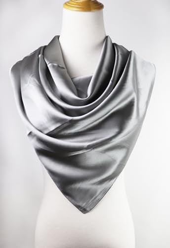 vabovin Satin Head Scarf for Women Solid Color, 35×35 in | Silk Feel Neckerchief, Hair Scarf, Fashion Bandana, Headscarf, Headband, Hair Wrap Sleeping, Daily Fashion Styling - color: 231 Grey