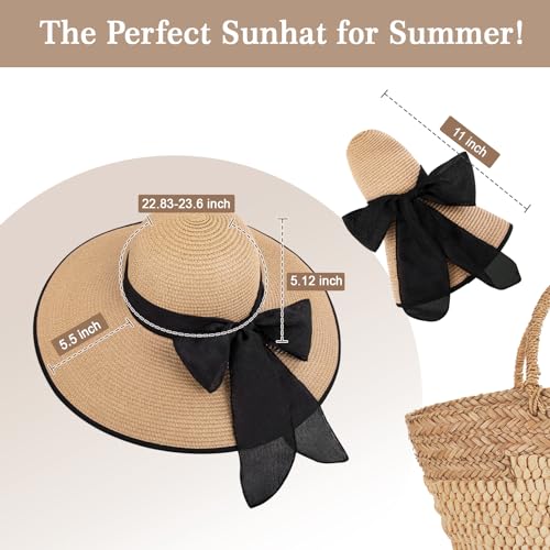Beach Hats for Women - Beach Hat Womens UPF 50+, Packable Sun Hat Women Roll Up, Wide Brim Straw Hat for Women - color: Khaki