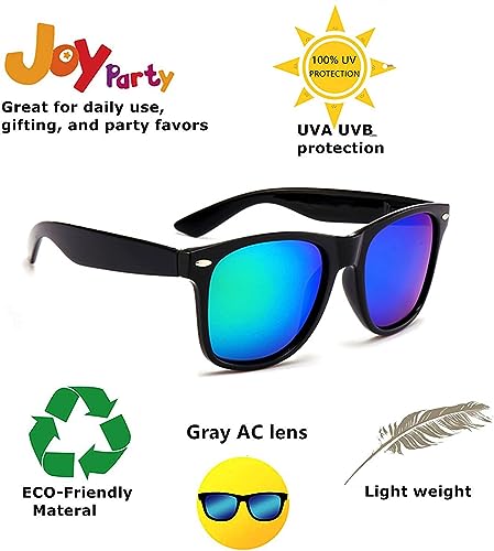 Eyegla Sunglasses Bulk Party Sunglasses Pack 80s Shades Eyewear Set for Men Women 8/10/20/30Pack - color: Black Frame+ Colorful Mirror Lens 8 Pack