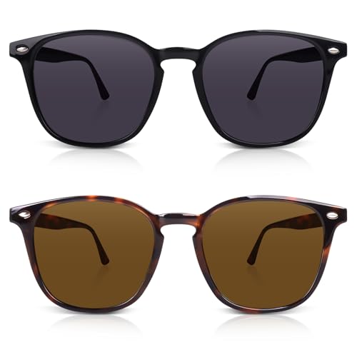 DrRelax Retro Sunglasses Womens Trendy Round Polarized Shades Sun Glasses - color: 2 Pack-black/Tortoise Brown