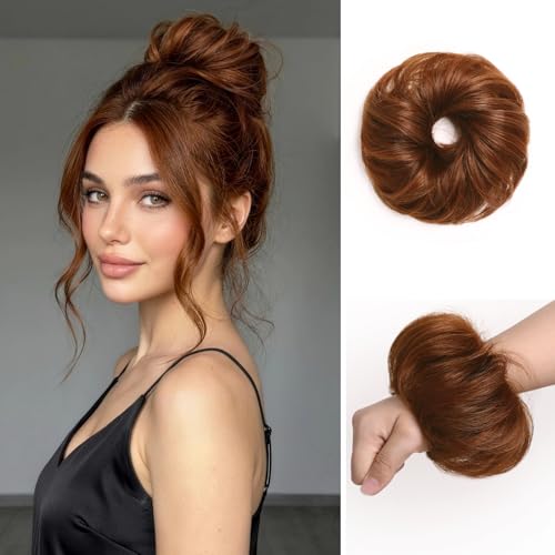 Messy Bun Hair Piece Human Hair Chignons Scrunchie Tousled Fluffy Bun Scrunchie Wig Stretchy Band Messy Buns Hair Clip Fake Messy Hair Buns Hair Pieces for Women Light Auburn - color: Light Auburn