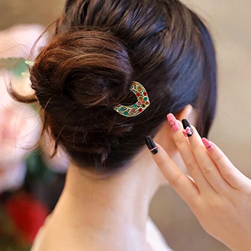 yueton 4PCS U Shaped Alloy Rhinestone Hair Sticks Vintage Double Prong Hair Sticks Retro Hair Chopsticks Hair Forks Hairpins Hair Pins Chignon Pins Long Hair Decorations Hair Styling Pins for Buns