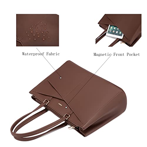 LOVEVOOK Laptop Bag for Women 15.6 Inch Tote Bags Waterproof Leather Briefcase Computer Women Business Office Work Bag,Dark Brown - color: Dark Brown 15.6 Inch, size: 15.6 inch