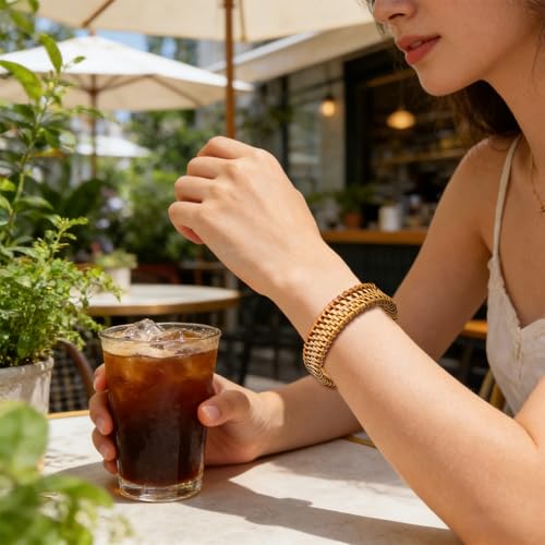 Rattan Bracelet Handmade Lightweight Straw Wicker Braid Cuff Bangle Bracelet Statement Adjustable Bohemian Rattans Woven Chunky Bracelets for Summer Wrist Jewelry - style: F Thin Rattab Cuff Bracelet