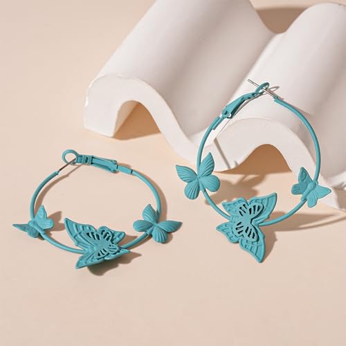 Kercisbeauty Polished Butterfly Big Hoop Earrings for Women Special Occasion Cute Jewelry - color: Green