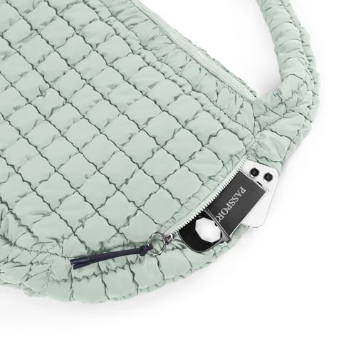 ODODOS Quilted Carryall Tote Bag for Women Crossbody Hobo Lightweight Padding Shoulder Bag - color: Light Green