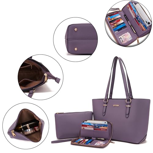 Purses And Wallets Set For Women Work Tote Satchel Handbags Shoulder Bag Top Handle Totes Purse With Matching Wallet - color: A58-3pcs/Set Purple