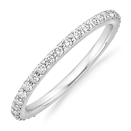 PAVOI 14K Gold Plated Eternity Ring | Stackable Cubic Zirconia Gold Band Ring | Dainty Diamond-Inspired Womens Wedding Jewelry - color: White Gold, size: 9